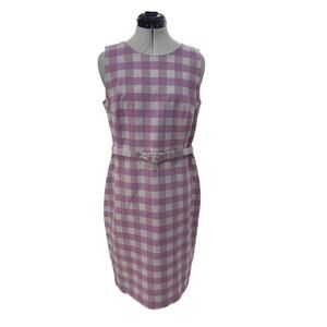 J. Crew Belted gingham sheath dress pink lavander